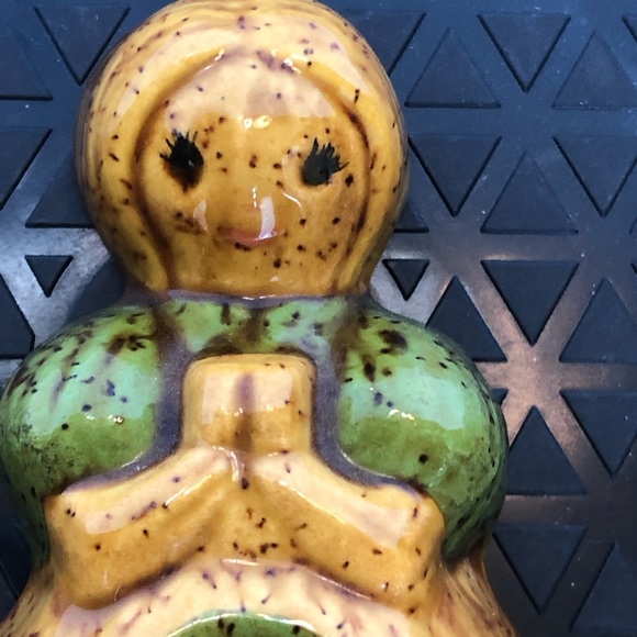 Vintage Maiden Spoon Rest Ceramic Green Gold Country Farmhouse Cottage Rustic - Picture 6 of 12